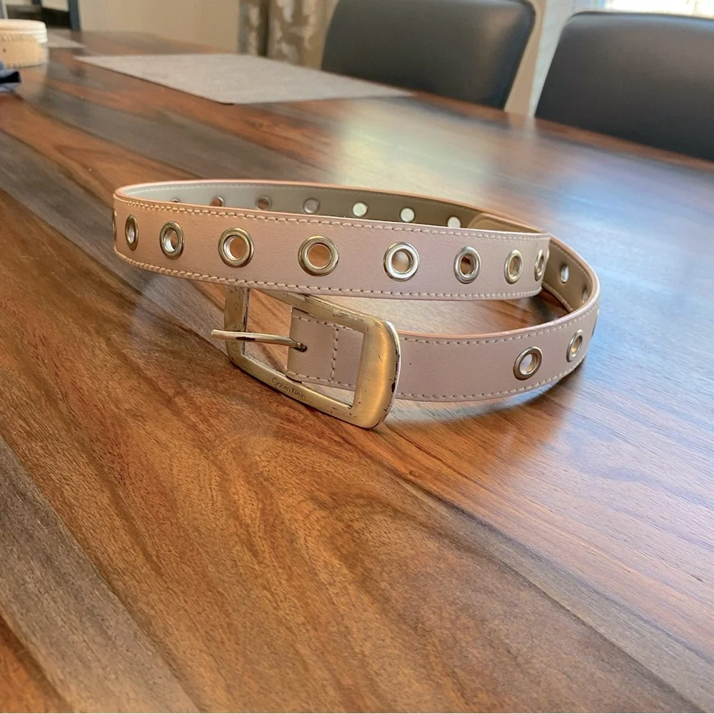 Calvin Klein Vintage Y2K Pink Metal Silver Grommet Belt Women’s Large PreOwned L